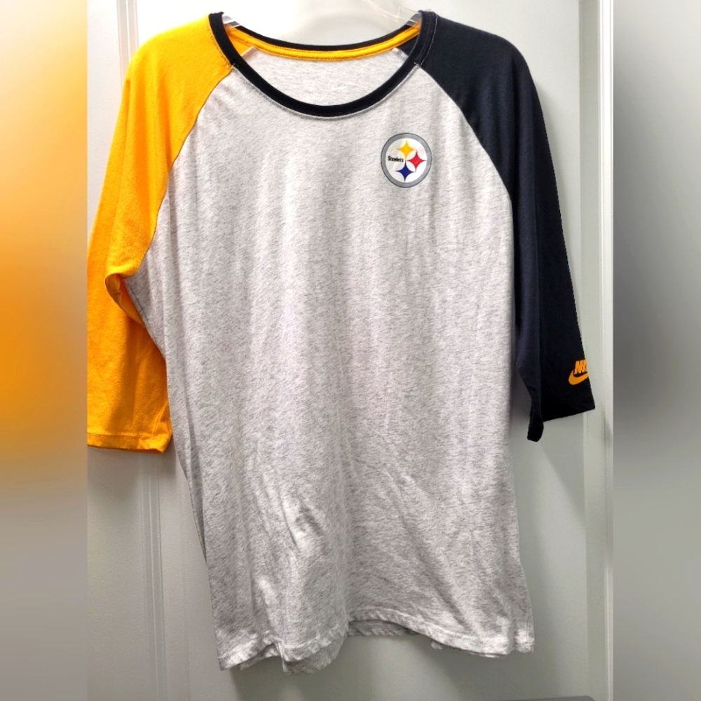 Nike Women’s Gray Raglan Tee with Black and Yellow Sleeves